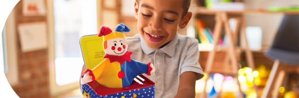Infant and Preschool Toys - Boy with Jester Jack in the Box