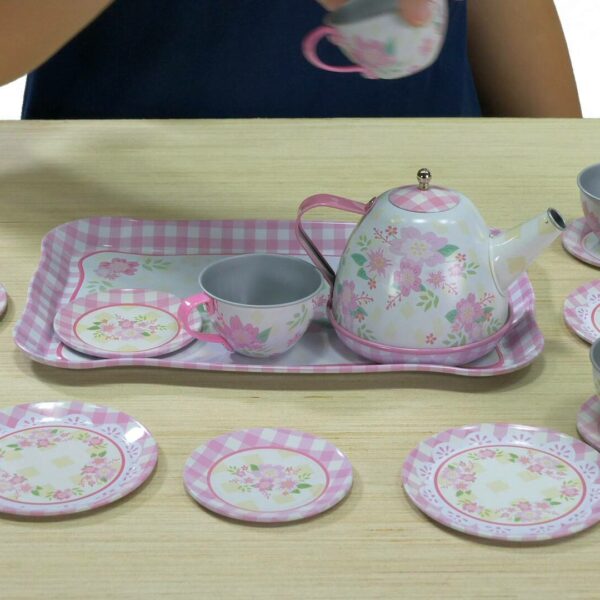 Fancy floral tin tea set